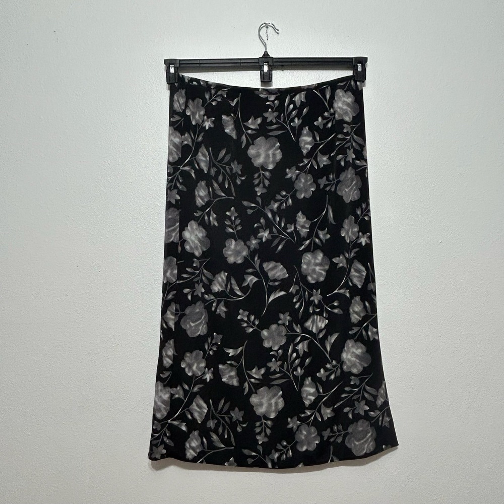 Norton‎ McNaughton Black Floral Midi Skirt Womens Size XL  Vintage 90s Y2K